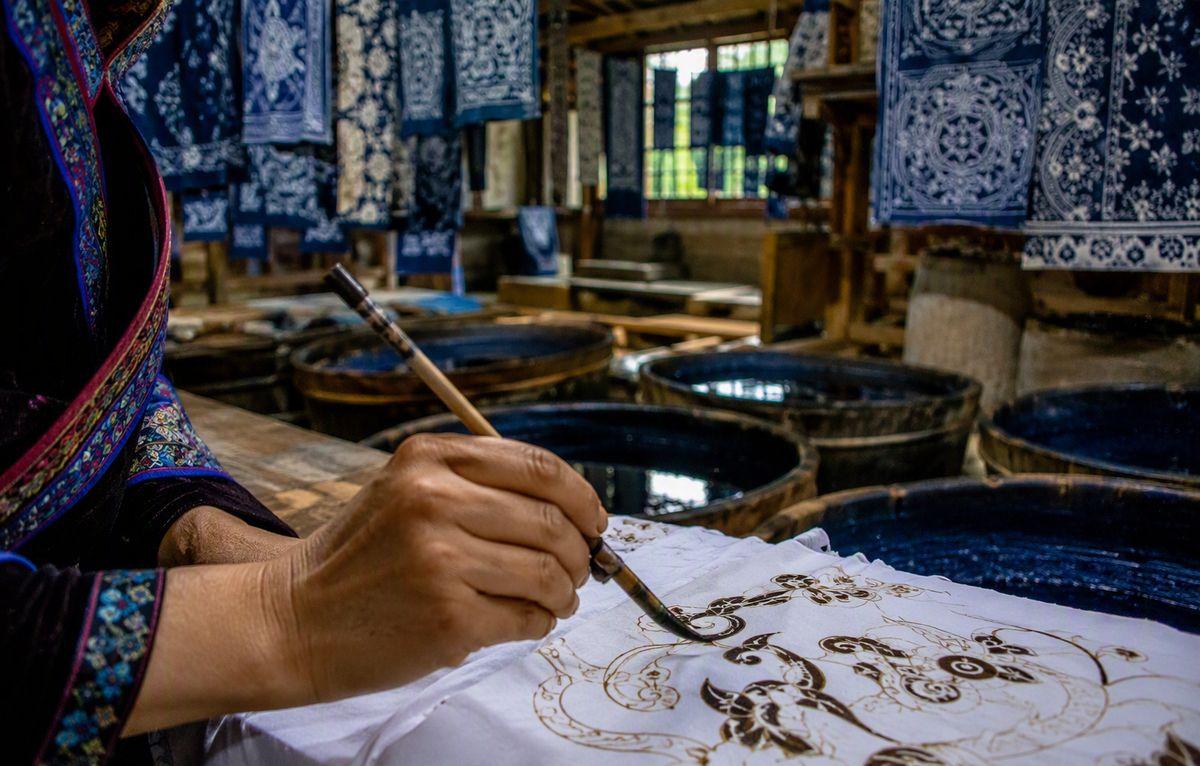 Indigo batik in a Zhaoxing workshop