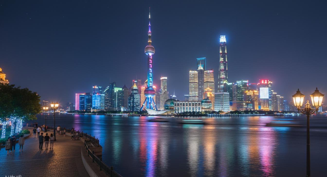 The Bund at night — Pudong skyline illuminated across the river